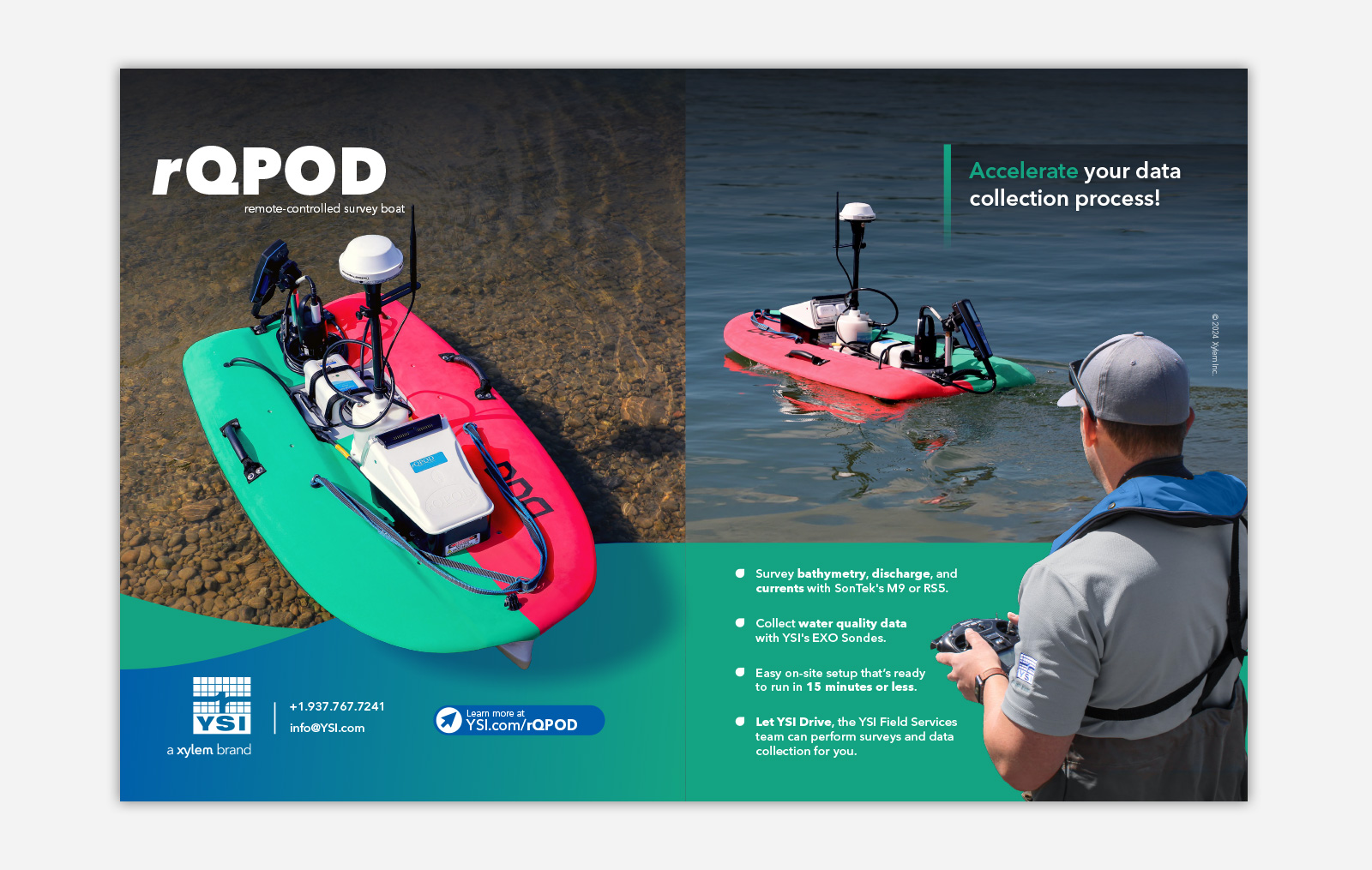 Print advertisement for Mission Water, featuring the rQPOD ASV.